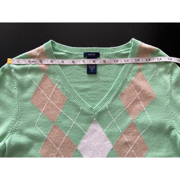 IZOD Pastel Green Argyle V-Neck Sweater sz S - Picture 9 of 11